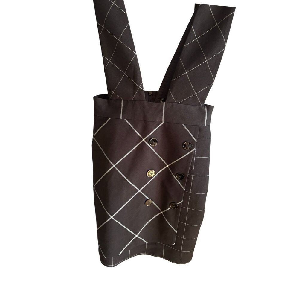 Maje NWT Joly Check Pinafore Overall Dress Black White Plaid Wrap Skirt Sz S - Picture 5 of 9